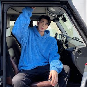 Männer Hoodies 2023 Herbst Koreanischen Stil Einzigartige Nachahmung Wolle Samt Sweatshirt Männer Casual Lose Blau Mit Kapuze Für M-XXL