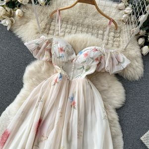 Abiti casual Vestito longuette casual Y2k Summer Spring Fashion Design Women Runway High Street Vintage Fiori Stampa Cintura manica lanterna Vestidos 230515