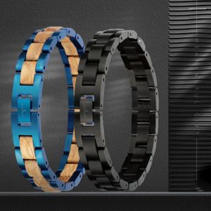 Link Bracelets 2023 Fashion Men's Wood Bracelet Stainless Steel Wooden Bangle Handmade Adjustable Support Customize Logo