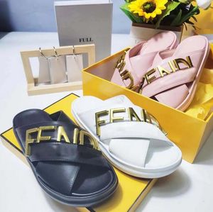 Slippers Slippers Slippers مصمم نساء صندل FF Clieter Clipper Pink Black Black Wide Cross X Letters Slide Summer Fashion Shoes Classic Size 35-42