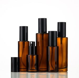 Garrafas de bomba de vidro âmbar frasco de spray recarregável de ombro para loção de perfume de óleo essencial de soro 30ml 50ml 80ml 100ml SN6897