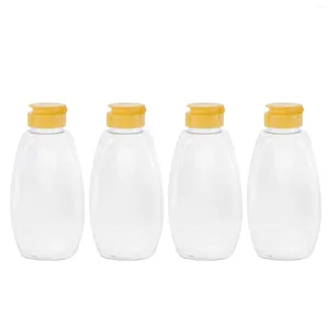 Storage Bottles 4Pcs Clear Honey With Lids Jars Leak- Proof Squeeze Bottle Jam Container For Home Kitchen Use ( 500g