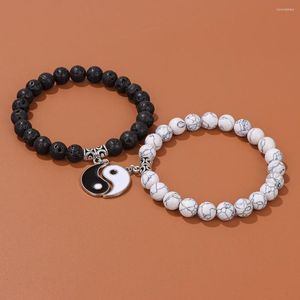 Braccialetti con ciondoli 2 pezzi / lotto Bracciale Tai Chi in pietra naturale con perline da 6 mm in onice nero per bracciale coppia