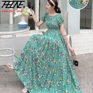 Casual Kleider Sommer Frauen Kleid Lose Koreanischen Stil Bohemian Floral Baumwolle Strand OffShoulder Druck Casual Vintage Vestidos Robe Maxi Kleider 230515