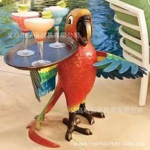 Decorative Figurines Parrot Waiter Plate Creative Art Resin Ornaments Three-dimensional Tabletop Crafts Garden Decoration T230516