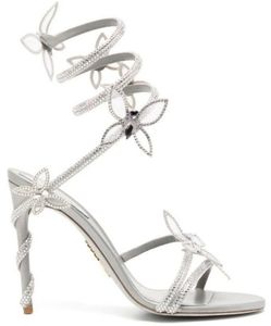 Rene Caovilla Stiletto klackar sandaler Cleo Margot Butterfly-Detailing Sandals Luxurys Designers Dress Shoes Lady Slipers Rhinestone Studded Sandal 35 --- 42 XXOOXOO