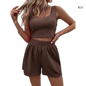 Zweiteiliges Hosen-Trainingsanzug-Set für Damen, 2 Outfits für sexy Shorts, geripptes Oberteil und Lounge 230516