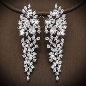 Dangle Chandelier Ekopdee Vintage Luxury Teardrop Zircon Drop Earrings For Women Charm Bling Leaf CZ Crystal Earring Wedding Party Fashion Jewelry 230516