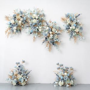Decorative Flowers Gold Leaf Haze Blue Wedding Floor Floral Arrangement Arch Hang Flower Row Event Stage Welcome Area Decor Props Table Ball