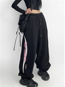 Pantaloni da donna QWEEK Y2K Lettera Stampa Pantaloni sportivi da jogging neri Donna Streetwear Kpop Gamba larga Grigio Sport Pantaloni hip-hop punk oversize