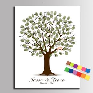 Other Event Party Supplies Wedding Fingerprint Tree Painting Loved Birds Guest Book Wedding Gift Fingerprint painting Wedding Souvenir Canvas Painting 230516