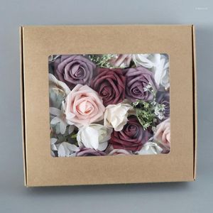 Dekoratif Çiçekler DIY Düğün Buketleri Centerpieces için Yapay Gül Kombo Kutusu Seti Parti Bebek Duş Damağı