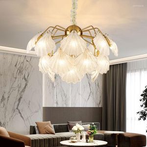 Chandeliers Shell Style Glass Chandelier Light Villa Parlour Sitting Room LED Fixture With Big Hanging Lamp