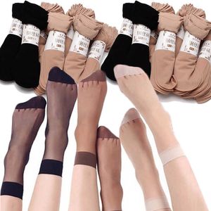 Socks Hosiery 10 Pairs Summer Cool Breathable Transparent Silk Socks Sexy Black Skin Half Solid Color Women Girls Nylon Ankle Socks Super Thin P230516