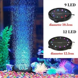 Objetos decorativos Figuras 12LED 9LED Colorful Aquarium LED LED GLOW NA LUZ DE Bolha de oxigênio à prova d'água escura para Acessórios para Tanques de peixes Decoração 230515