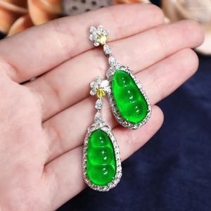 Dangle EarringsデザイナーオリジナルシルバーインレイドZhengyang Green Blessed Bean Chalcedony Exquisite and Elegant Ladies Jewelry