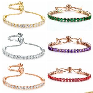 Tennis Cubic Zirconia Trendy Bracelet For Women White Yellow Rose Gold Bangle Jewelry Gift Girl Teens Ladies Wife Mother Sister Drop Dhh98