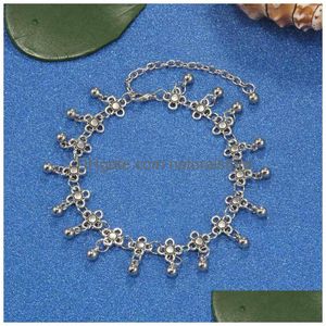 Anklets Böhmen legeringskedja Anklet Flower Design Summer Beach Ankles Foot Armband Antik Sier Color Retro Gift Drop Delivery Jewelr Otoan