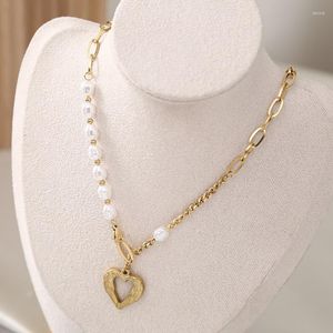 Collane con ciondolo SZN acciaio inossidabile 316L di alta qualità amore cuore cucitura perla catena di metallo di lusso elegante donna ragazze clavicola