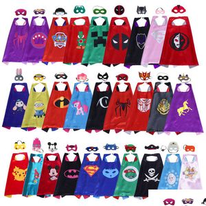 Temadräkt 102 design superhjälte kappor kostymer med mask uppsättning för barn födelsedagsfester grossist satin söt tecknad cosplay fanc dhdtk