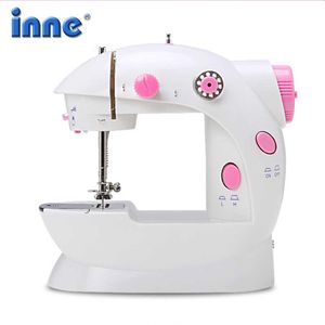 Maskiner Inne Sewing Machine Mini Manual Portable Assistant Hushåll Electrec Rak linje Två tråd med nattljus Pedal DIY -kläd