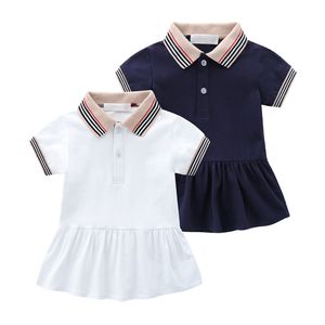 Cute Baby Girls Summer Princess Dress Kids Short Sleeve Dresses Turn-Down Collar Girl Cotton Skirt Children Skirts