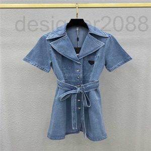 Runway Dresses Designer Women Summer Denim Dress Skim Dresses With Letter Pattern Female Milan Runway Short Sleeve Shirt Tee Clothing 80mc