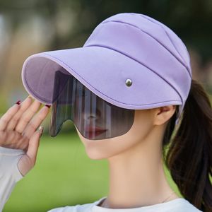 Visors Marka Tasarım Kadınlar Boş Top şapka Gözlüklü Katı Geniş Brim Buck Hat Yaz Açık Bisiklet Şapkası Ayarlanabilir Sade Güneş Şapkası 230516