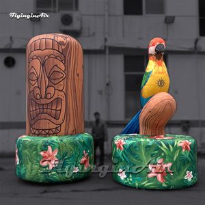 3m Fantastic Large Wooden Inflatable Totem Pole Replica Parrot Balloon Stand On The Branch For Park Decoration