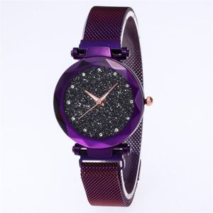 Diamond Starry Sky Chila Piękna fioletowa kwarcowa Women Watch Panie Watches Fashion Woman Casual Na rękę