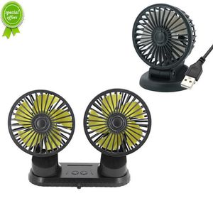 NYA 12V/24V Justerbar bilfläkt Cooler Dual-Head-fläktar storvinkelrotationsinstrumentbräda USB-fläktar med 3-hastighetslevlar bilinredning