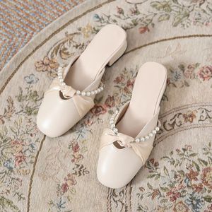 Pantofole Dolce Per Le Donne Presentazioni Aziende Produttrici Giochi Ciabatte Piazza Tacco Medio Scarpe Donna String Bead Punta Coperta Plus Size Zapatos De Mujer