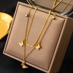 Naszyjniki wiszące warstwę ze stali nierdzewnej Mat Mat Butterfly Cyrcon Charms Choker Choker Nelace for Women Fashion Fine Jewelry Gift