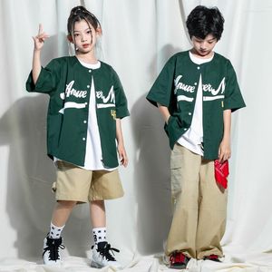 Stage Wear Kids Hip Hop Dancing Clothing Cardigan Shirt Jacket Baggy Pants For Girls Boys Jazz Dance Costumes Streetwear Show Clothes