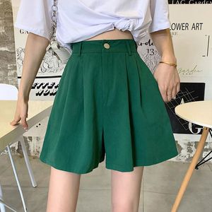 Kvinnors shorts xpqbB Summer Thin Denim Shorts Women Casual Elastic midja bred ben Shorts Kvinna Grön svart vit high street Short Pants 230516