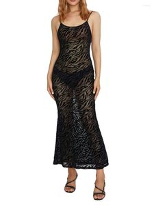 Lässige Kleider für Damen, sexy Spaghettiträger, figurbetont, durchsichtiges Netz, rückenfrei, Zebra, langes Kleid, Clubwear, Strand-Coverups