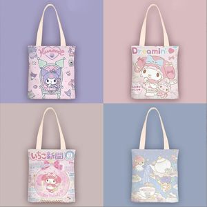 Girls Kawaii Kuromi Cinnamoroll Double Sides Print Zipper Canvas handbag Girl Student Lovely Accessories bags big Capacity