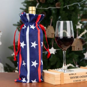 Wine Bottle Cover for 4th of July Drawstring Wine Bottle Wrap Cover Gift Bag for Patriotic Party Dinner Table Decoration