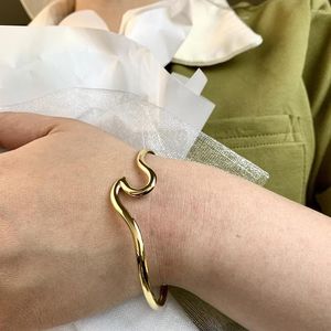 Bangle Stainless Steel Open Adjustable For Women Minimalist Irregular Wave Twisted Bracelet Jewelry Gifts Jonc Acier Inoxydable
