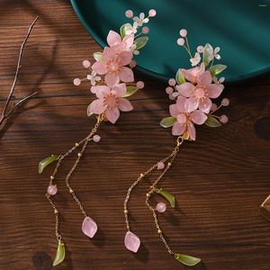 CLIPS HABELA 2PCS Hairpins chineses Antelas de jóias de jóias pingentes rosa Pingente de primavera Ornamentos Acessórios para meninas de noiva para meninas