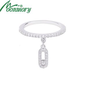 With Side Stones Moonmory 100% Real 925 Sterling Silver Fake Move Stone Wedding Ring For Women Oval Pendant Shining Fine Jewelry Gifts For Ladies 230516