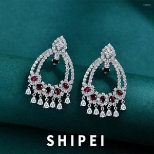 Dingle örhängen Shipei Luxury 925 Sterling Silver Ruby Lab Sapphire Gemstone Wedding Engagement Fine Jewelry for Women Partihandel