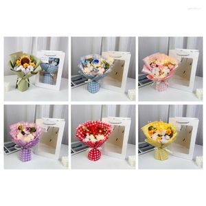Decorative Flowers Crochet Flower Bouquet Handwoven DIY Children Girl Boys Bedroom Decoration Gift K92A