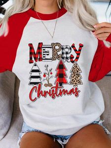 Damen-T-Shirts, frohe Weihnachten, karierter Buchstabe, Baum, niedlich, langärmelig, T-Shirt, frohes Jahr, Aufdruck, Top, Festival, Kleidung, Damen, weiblich, grafisches T-Shirt