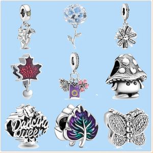 925 Srebrne uroki do tworzenia biżuterii dla Pandora Peads Prezent Hurtowa Nowa wisiorek motyla z grzybami