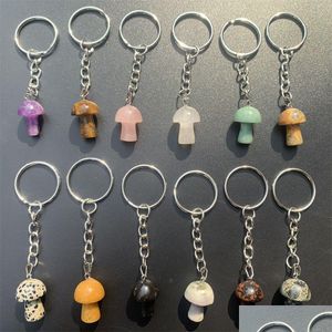 Nyckelringar mini svampstaty stencirkelkedjor snidade charm nyckelringar läkande kristallnyckel för kvinnor män släpper läcker dhgarden dh6ff