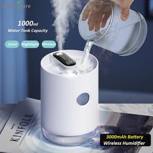 Humidifiers 1000ml Home Air Humidifier 3000mAh Portable Wireless USB Aroma Water Mist Diffuser Battery Life Show Aromatherapy Humidificador
