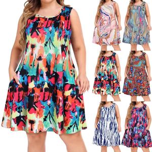 Casual Dresses Plus Size Harajuku Print Knee-length Dress Women Summer Round Neck Tank Top Sleeveless Tunic Sundress Beach Wear