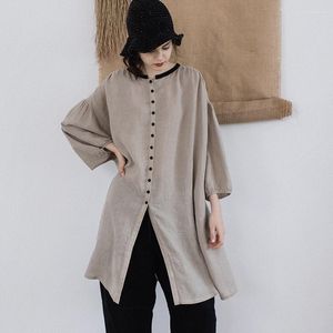 Women's Trench Coats Cotton Linen Women's Clothing Retro Blouse Puff Sleeve Women Top Coat