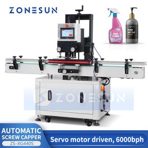 ZONESUN ZS-XG440S Sigillatrice automatica per tappatori di bottiglie Vite sulla cinghia di serraggio del servomotore del coperchio superiore